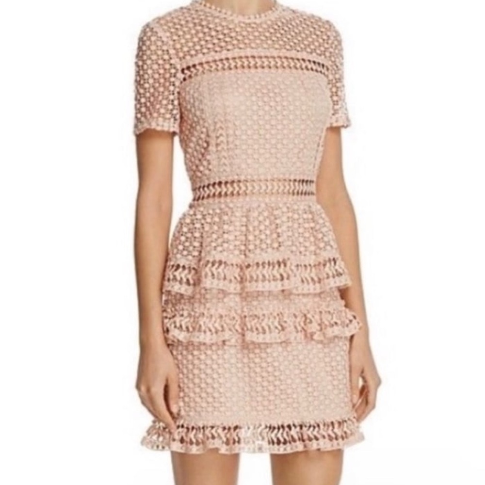 Aqua Pink Crochet  lined Lace Mini Dress Medium